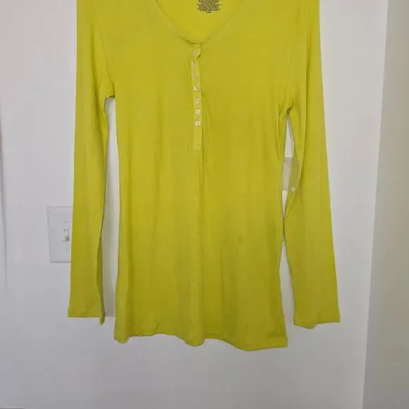 No Boundaries Y2K Lime Fitted Ribbed Long Sleeve Henley Shirt XXL Girls Cotton - Picture 4 of 7